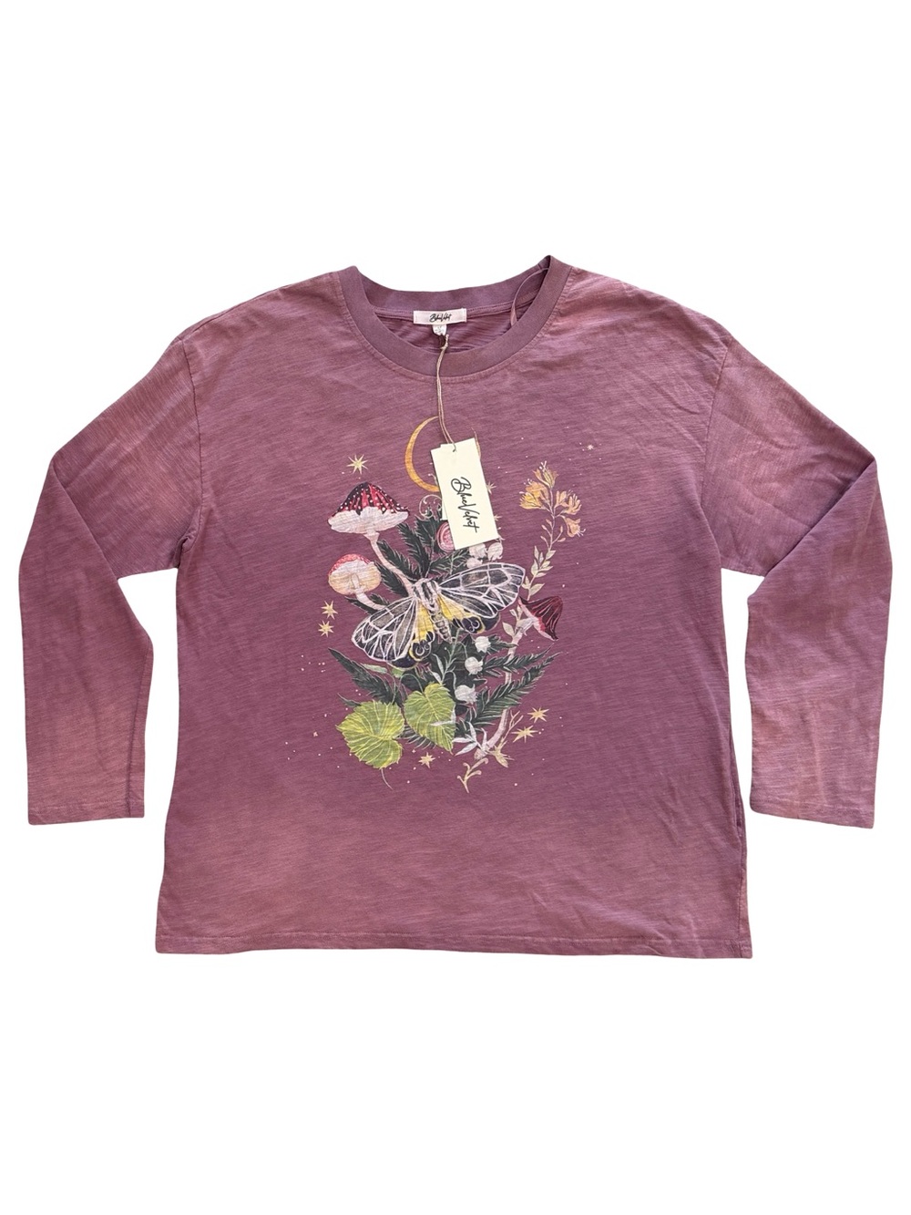 NWT Blue Velvet Celestial Moth Mineral Wash Long Sleeve Tee